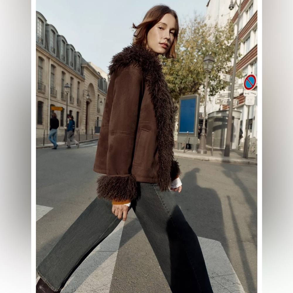 ZARA DOUBLE FACED FAUX FUR JACKET COAT PENNY LANE FAUX SUEDE 8372/221 SMALL XL - Picture 7 of 15